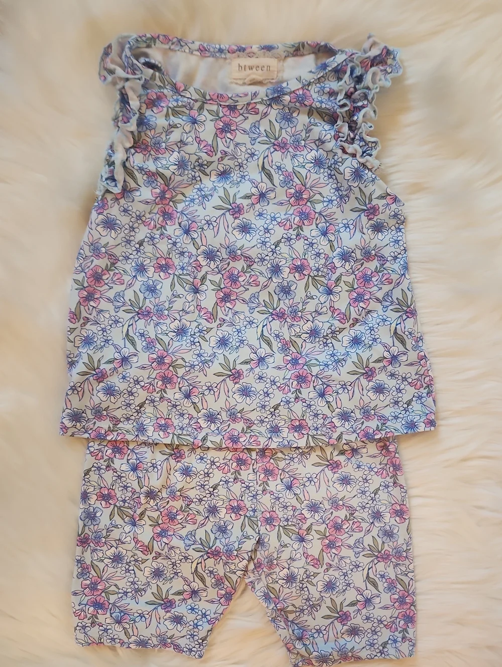 btween Lounge Set - Pink and Blue Floral - Girls Size 7